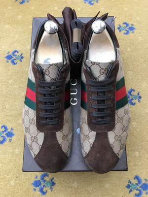 Gucci Turnschuhe Sneaker Schuhe Monogram Canvas Web Grün Rot Herren UK 7 US 8 EU 41