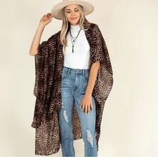 Women's Mia Joy Leopard Print Kimono One Size Brown Black