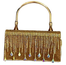 Gold Crystal Rhinestone Evening Bags Formal Bridal Clutch Purse Crossbody Chain