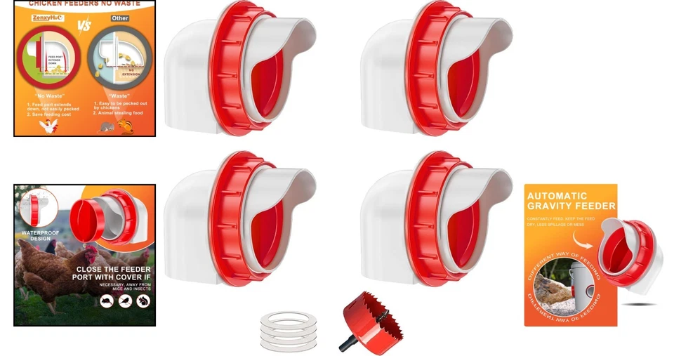 Hühnerfutterspender Kunststoff abfallfrei regensicher 4 Stück Zubehör - Bild 2 von 4