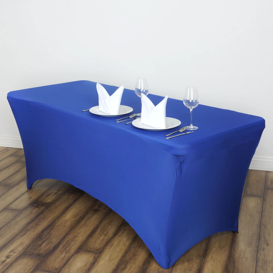 Royal Blue 6 ft RECTANGLE SPANDEX STRETCH TABLE COVER Fitted Tablecloth Wedding - Image 3 of 4