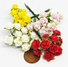 Dolls House Paper Roses Mixed 4 Bunches 1:12 Scale 40 Flowers Garden S1 tumdee