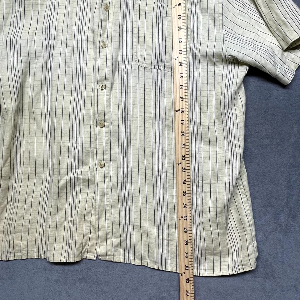 Рубашка мужская Metropolitan By Lord & Taylor 2XL бежевая в полоску льняная с коротким рукавом - Изображение 4 из 4