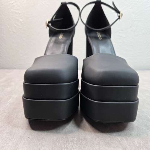 Aldo Chunky Platform Heels Size 10 Black Satin Formal Ultra High Heel Pump Shoes - Picture 3 of 11