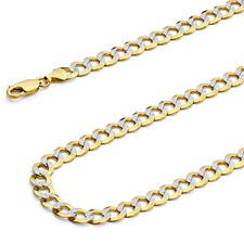 Wellingsale 14k Two Tone Gold Solid 5.7mm Cuban Curb Pave Chain Necklace