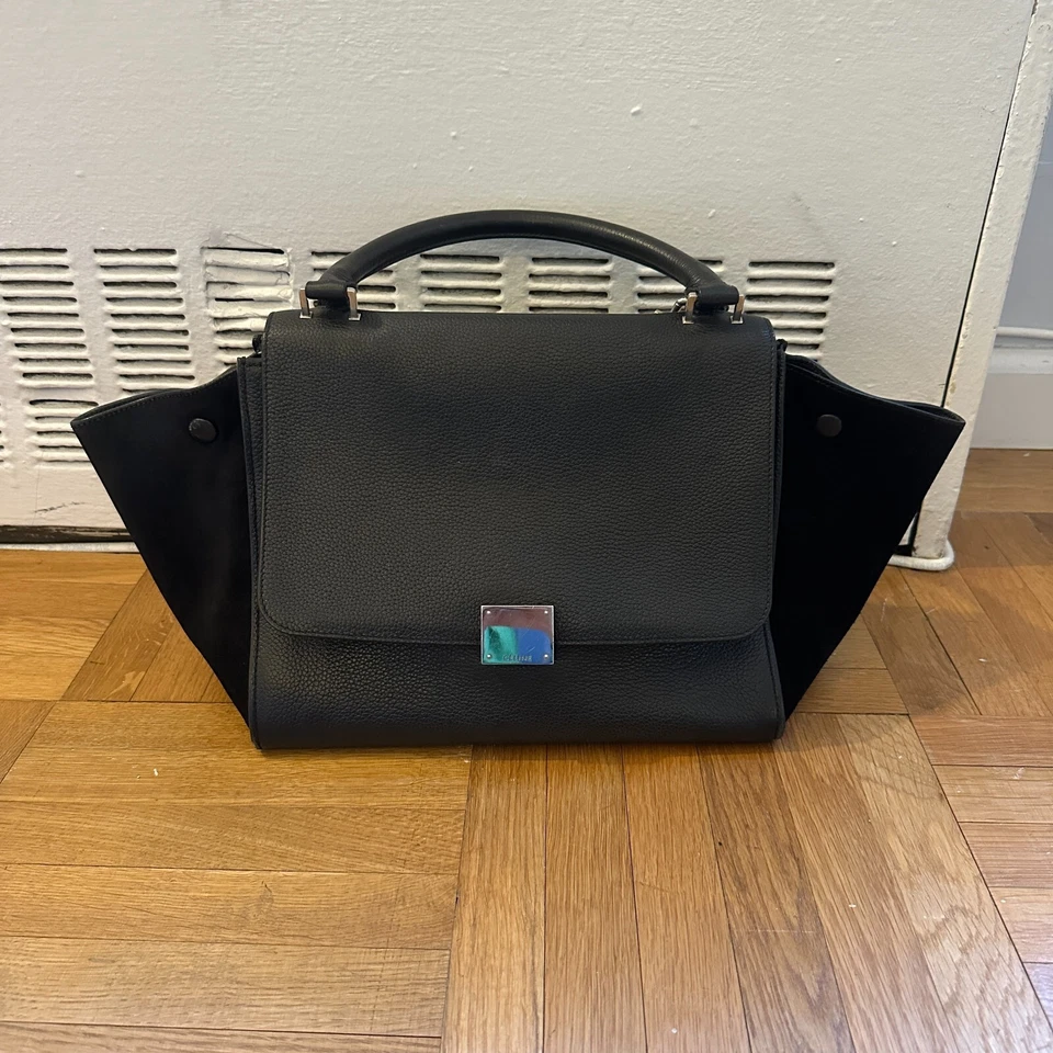 CELINE Small Trapeze Top Handle Tote & Shoulder Bag - Black | Leather & Suede - Image 4 of 4