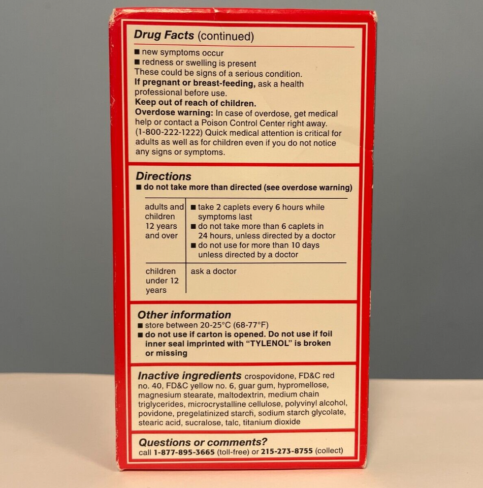 Tylenol Acetaminophen 500mg Extra Strength Easy to Swallow 200 Caps EXP