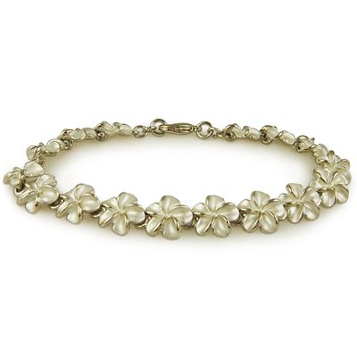 TRENDY CUTE HAWAII PLUMERIA FLOWER CHAIN LINK BRACELET RHODIUM OR GOLD PLATED