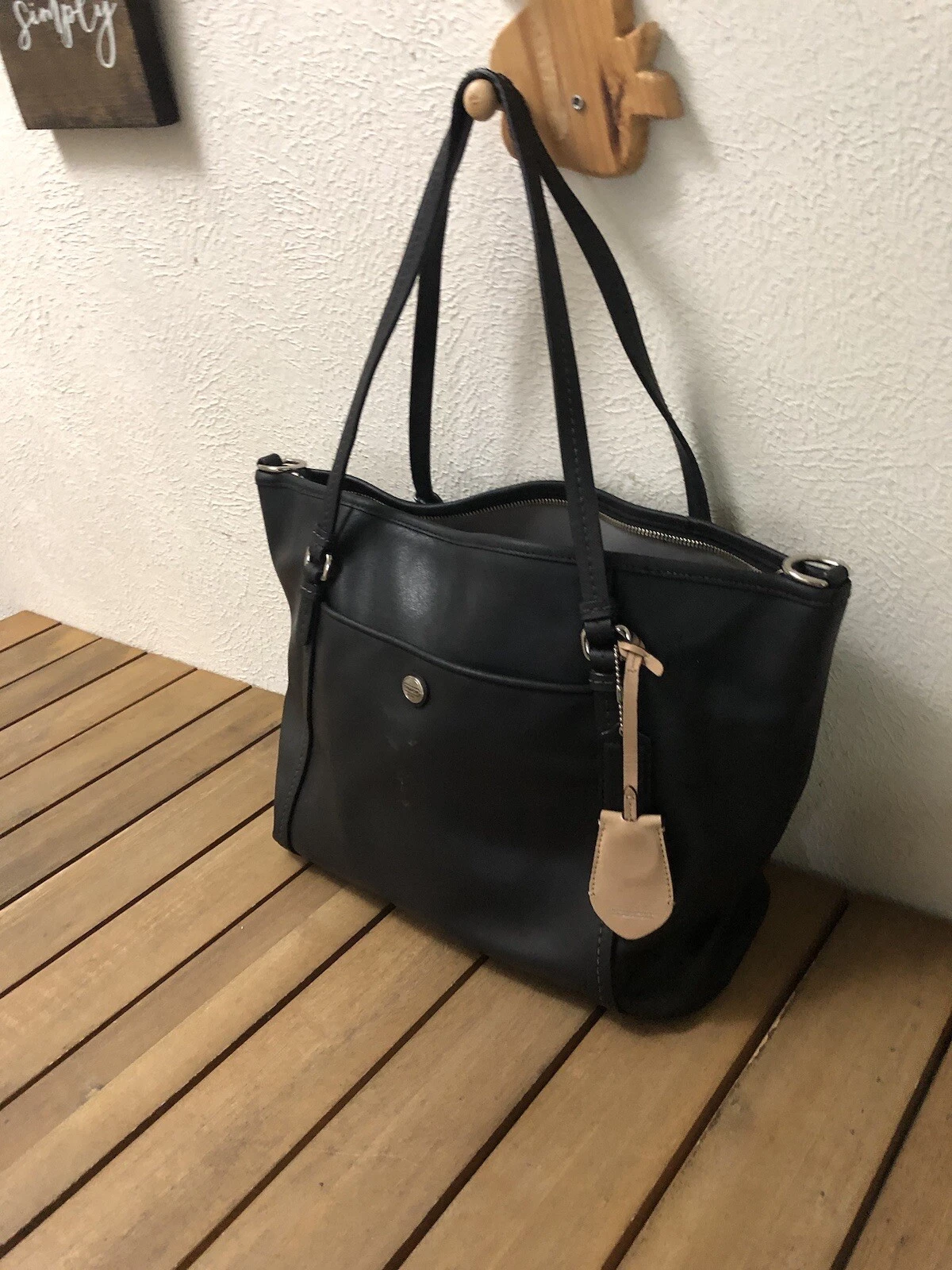 Borsa a tracolla Coach F25667 Peyton a grana incrociata in pelle tote tascabile nera in perfette condizioni