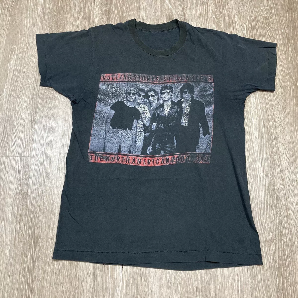 Vintage Rolling Stones Shirt L 80s 90s Distressed Steel Wheels Tour Concert Tee