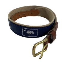 South Carolina Flag Hand Made in Leather Navy Khaki Canvas Boys Belt Size 24"