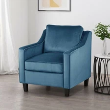 Contemporary Velvet Slope Armed Club Chair