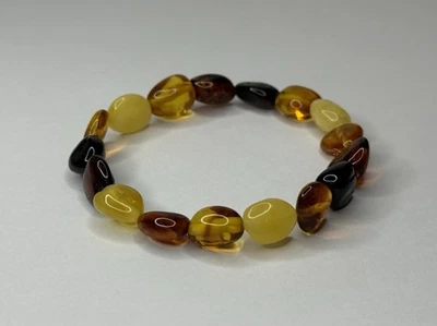 Genuine Natural Amber Stone Bracelet.Multicolour Amber Beaded Bracelet. - Image 1 of 4