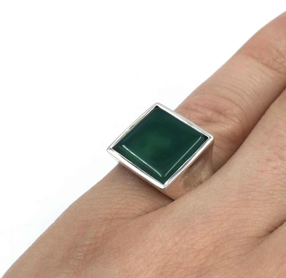 Anillo de plata 925 ónix verde anillo de sello clásico joyería anillo de... - Imagen 3 de 4