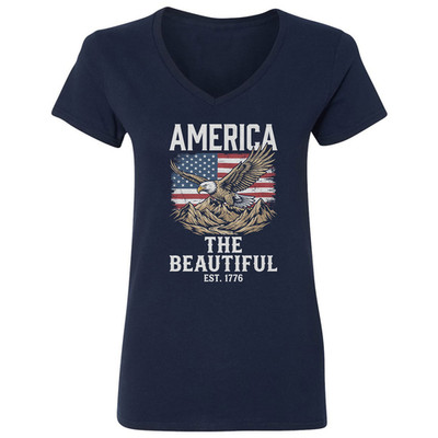 America The Beautiful Patriotic 250 Years of Freedom Ladies' V-Neck Tshirt