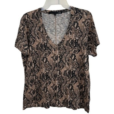 Veronica Beard Snakeskin V Neck Short Sleeve Pima Cotton Tee Womens Medium