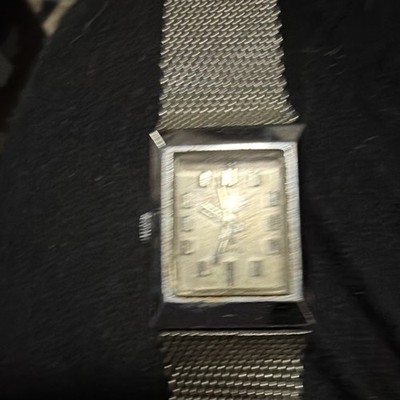 Timex Electric Mechanical Manual Wind Analog Rectangle Watch Silver Mesh Band