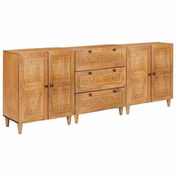 Sideboard 3 Stk. 180 X 33,5 X 75 Cm Massives Mangoholz Braun-image