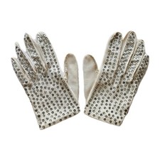 Vtg Ivory Rhinestone Studded Chic Wedding Party Formal Dress Gloves XS/S
