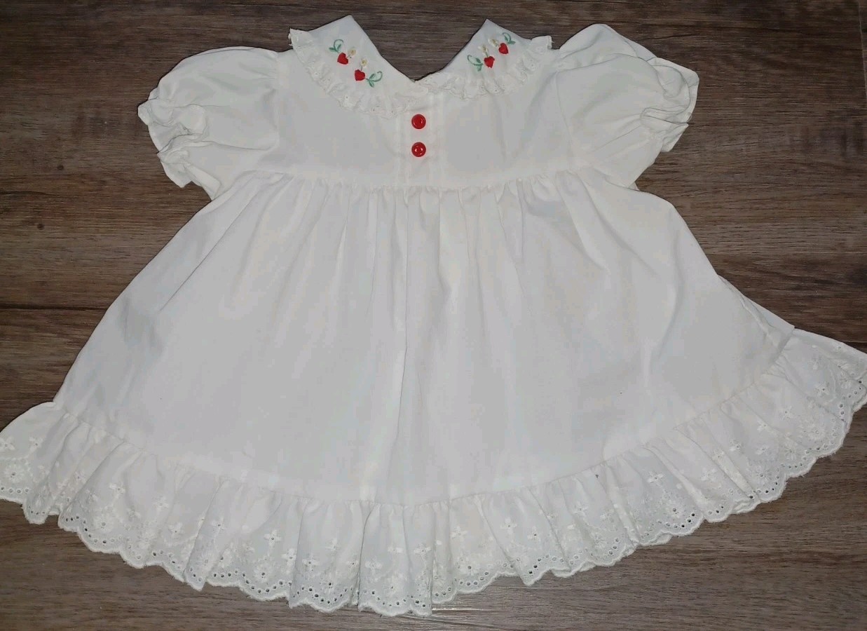 Vintage Puff Sleeve Baby Dress w/ Embroidered Collar Size 3-6 M Spring Summer