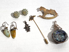 Vintage Silver & Antique Jewelry Lot .925 Earrings Pendants Rocking Horse Pin