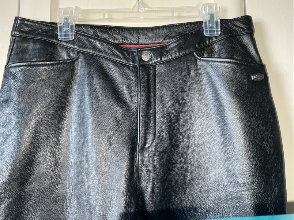 Harley Davidson Genuine BlackLeather Pants Women 44/16 Lined Biker Motorcycle - Image 2 of 4