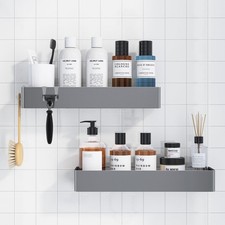 Kitsure 2-Pack Silver Grey XX-Large No-Drill Rustproof Metal Shower Shelves