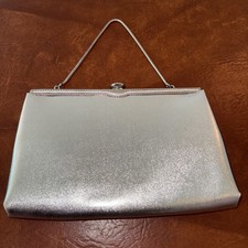 Ande Vintage Clutch Silver Metallic 70's Handbag Chain Strap removable Quality