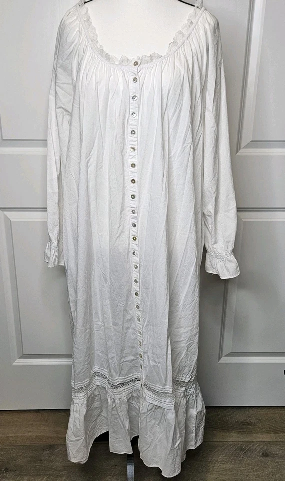 Maxi camisón de mujer Eileen West blanco de algodón manga larga talla XL ribete de encaje  Foto 2 de 4