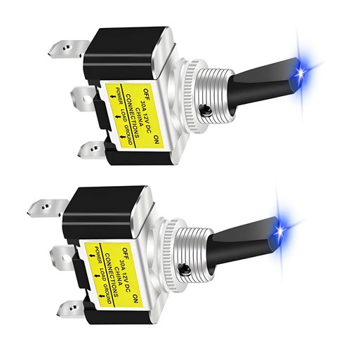 Metal Rocker Switch 2x 12V 30A SPST Blue LED 3 Pin For Marine Boat Car ...