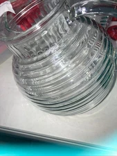 Art deco 1930’s Anchor Hocking Manhattan Tilted Ribbed Ball Pitcher With 3 Glass