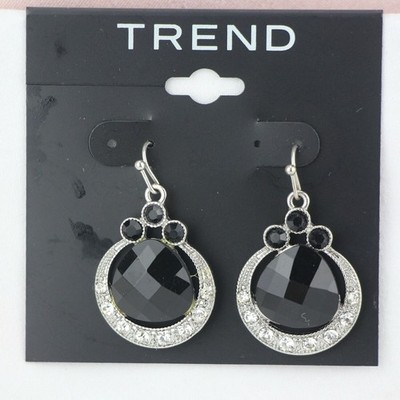 Trend Earrings 1 1/4'' Rhinestone Black Dangle Hook