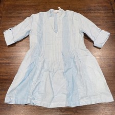 NWT Madewell Mini Shirt Dress XXS Pleated Splitneck Blue White Stripe Linen