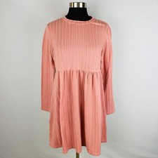 Shein Knee Length Dress Raised Print Pale Salmon Color Women's Large L 8 / 10