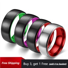 8mm Two-tone Rings Stainless Steel Mens Women Couple Ring Punk Hip Hop Size 6-13