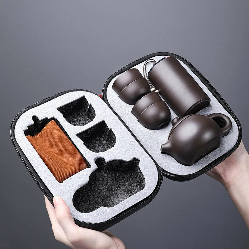 Портативный дорожный чайный набор фиолетовая глина кунг-фу чайник китайский керамический чайник 4 чашки - Изображение 3 из 4