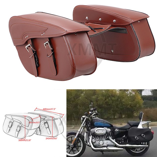Brown PU Leather Side Saddlebags Luggage Bags For Harley Sportster XL