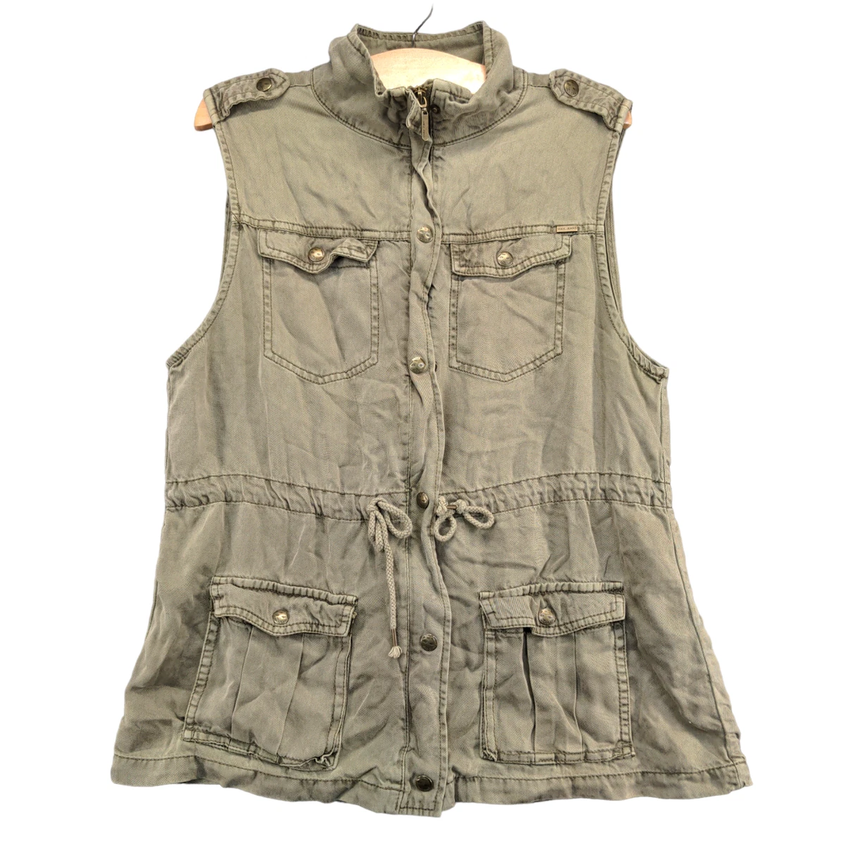 Max Jeans Women's Cargo Utility Vest Green Large Sleeveless Full Zip Tencel  | eBay