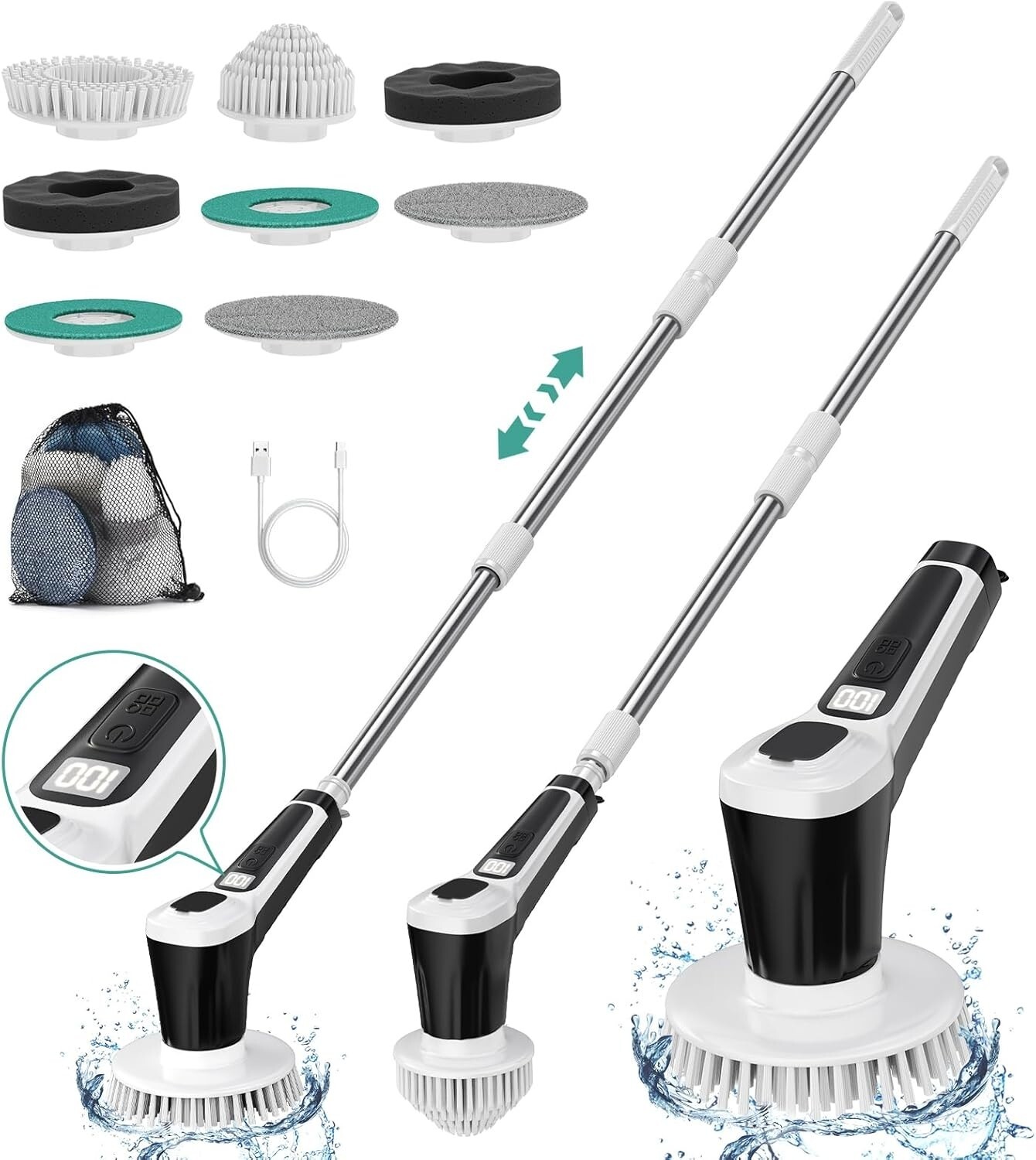 IP68 waterproof electric spin scrubber, 5400mAh battery, 51