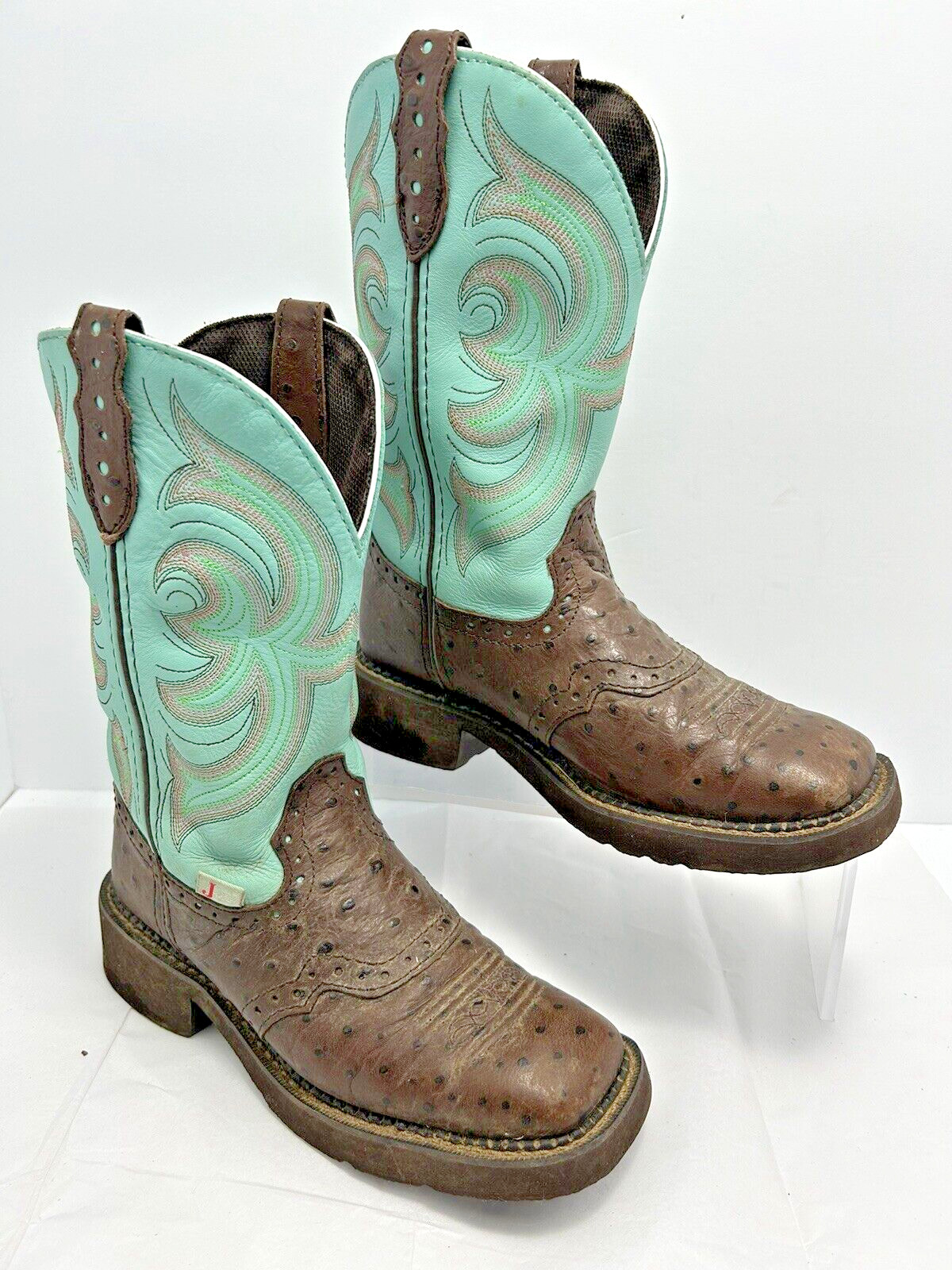 Justin Gypsy Womens Cowboy Boots Sz B L9987 Faux Ostrich Brown