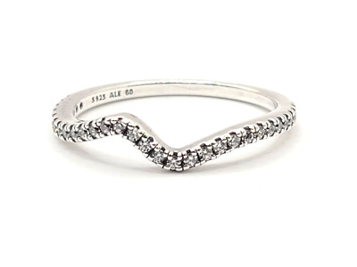 Authentic Pandora #192539C01 Sparkling Wave Ring with Clear CZ Size 9 ...