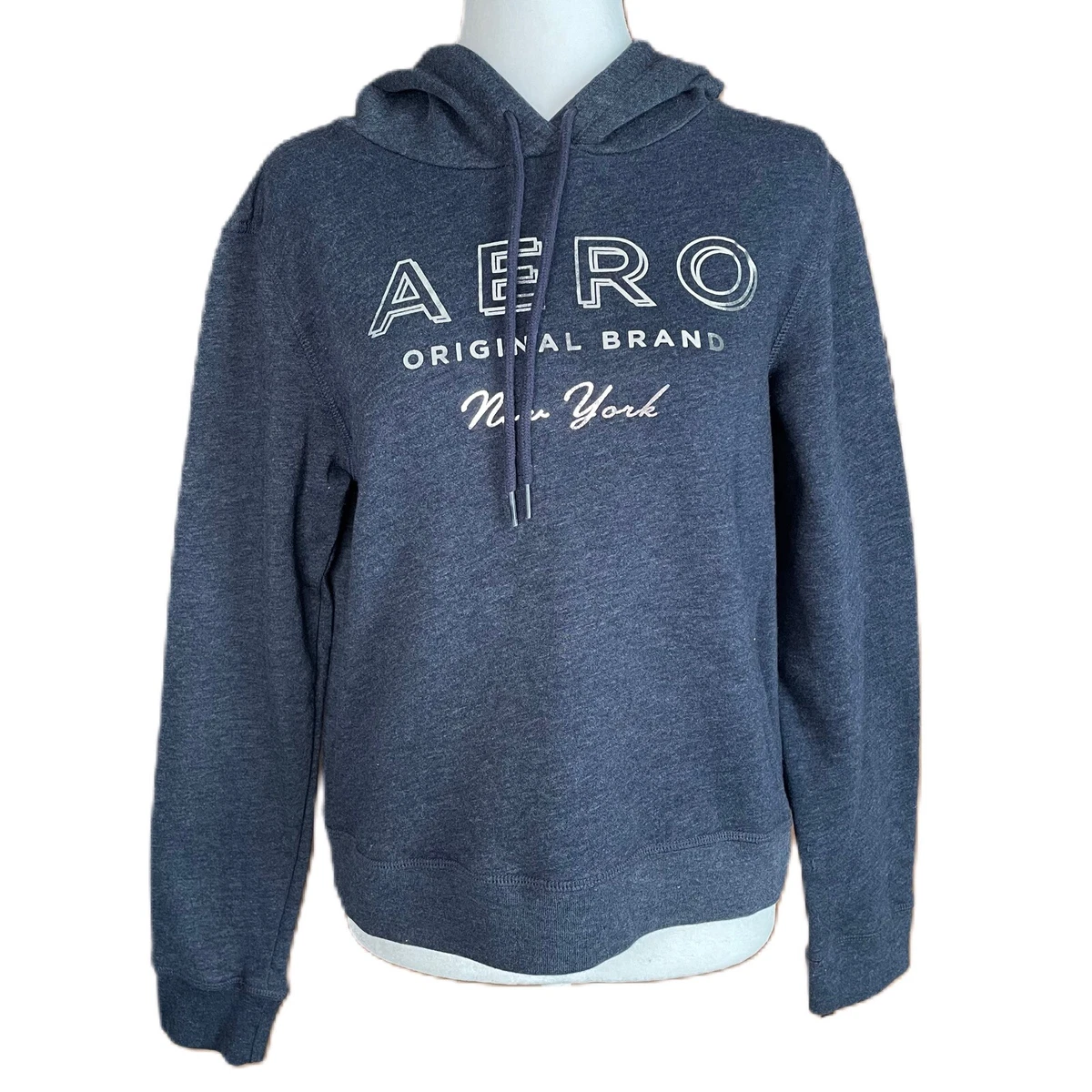 Aeropostale Women s Blue Silver Logo Pullover Hooded Sweatshirt