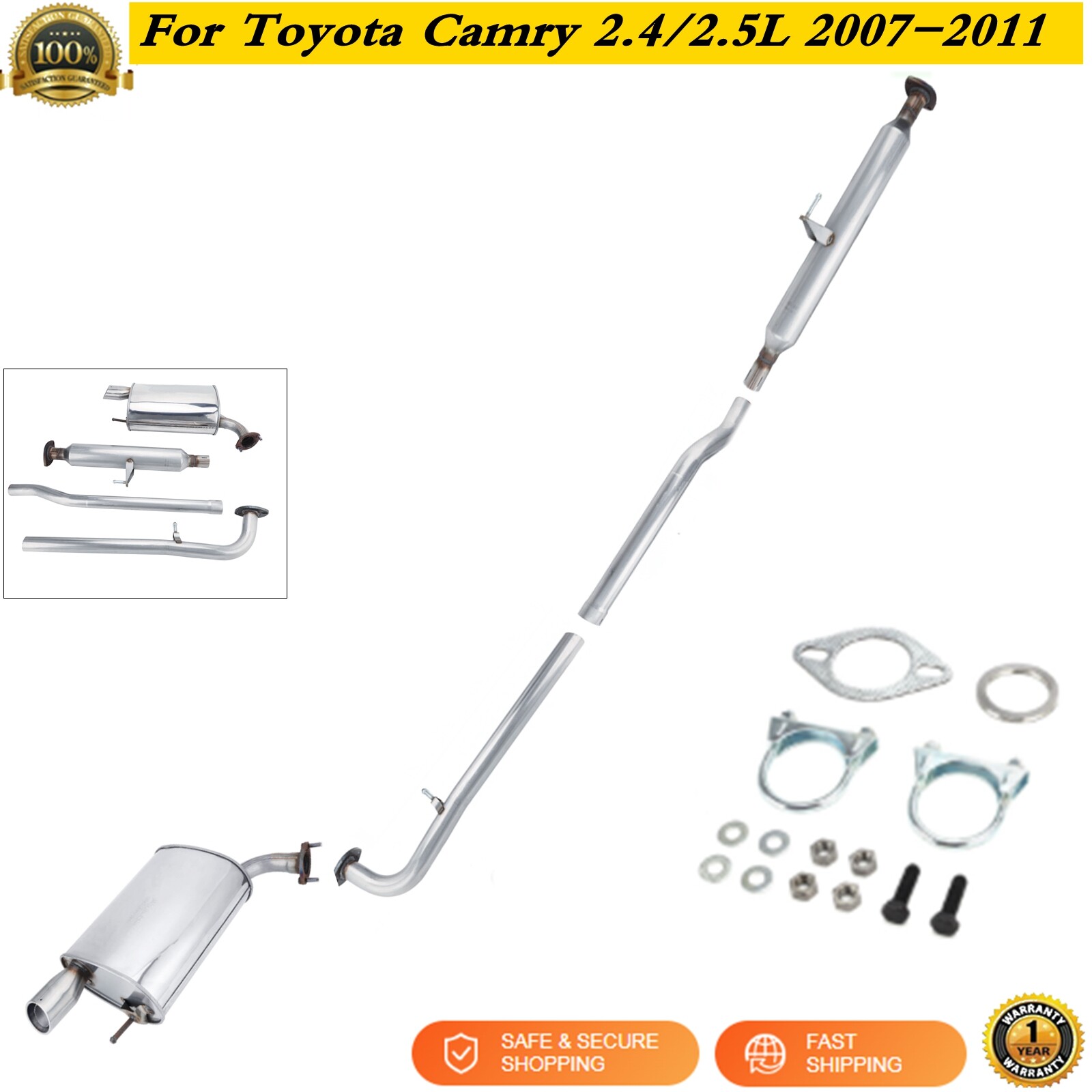 Stainless Steel Resonator & Muffler Kit For Toyota Camry 2.4 2.5L 2007-2011 2010