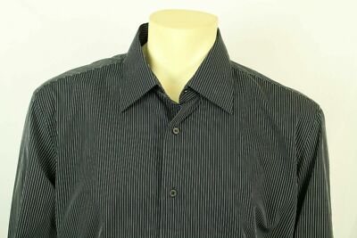 VALENTINO ROMA Men's Interfit Black Stripe Dress Shirt Size 17 Retail $270