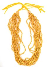 Hawaiian Multiple Strand Yellow Hula Lei - Blond Kukui Nut