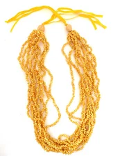 Hawaiian Multiple Strand Yellow Hula Lei - Blond Kukui Nut