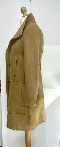 STEFANEL Long Coat Uk 8 Tan Camel Beige Double Breasted Smart Work Wool Pockets - Foto 7 di 19