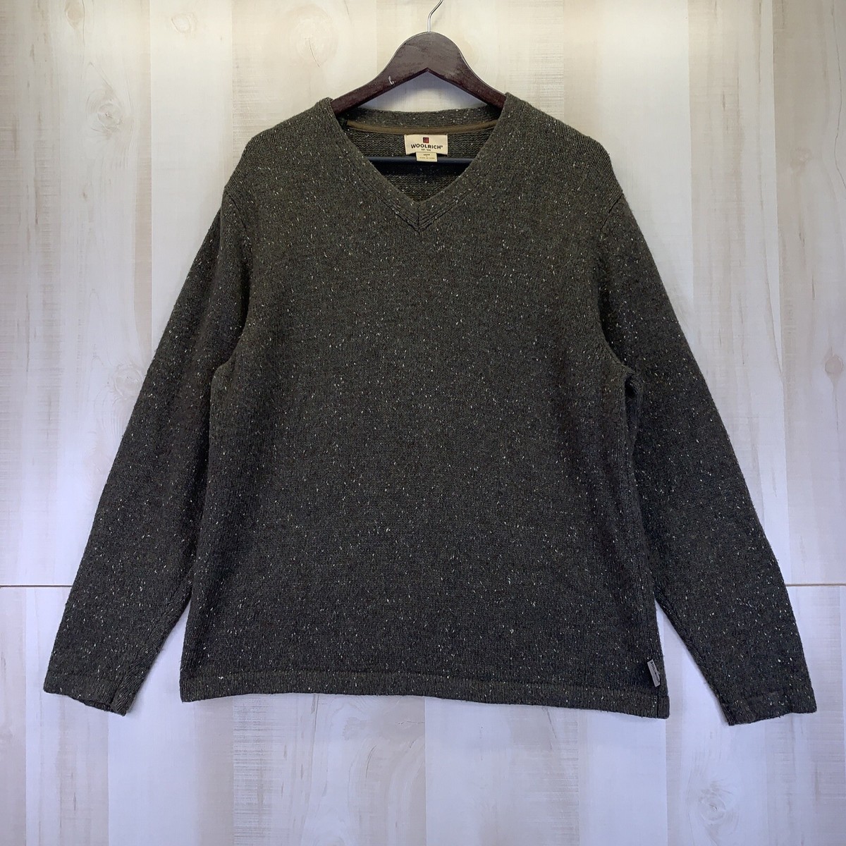 Vintage Woolrich Dark Loden Heather Green Wool Blend Mens V Neck 