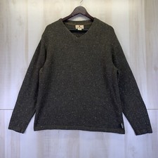 Vintage Woolrich Dark Loden Heather Green Wool Blend Mens V Neck Sweater Large-