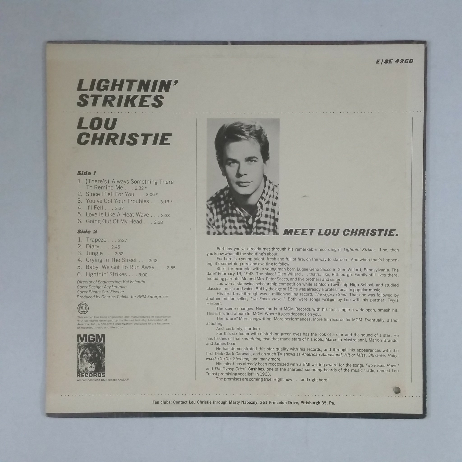 LOU CHRISTIE Lightnin' Strikes E4360 LP Vinyl VG+ Cover VG+ near ++ Hole Punch eBay